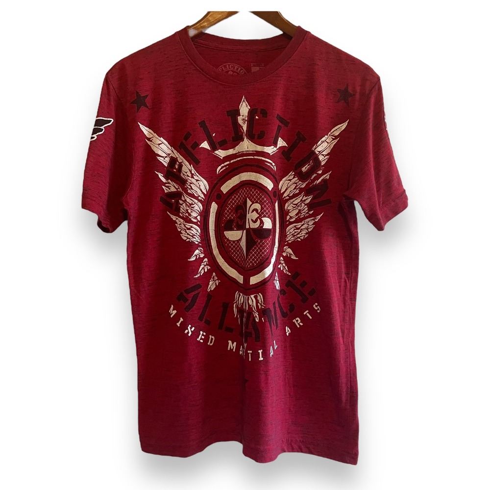 Affliction Alliance MMA T Shirt Mens Medium Red Graphic Slub Knit Y2K Gym Tee